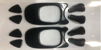 Patins de rato de PTFE de cor cinza e preta com bordas redondas